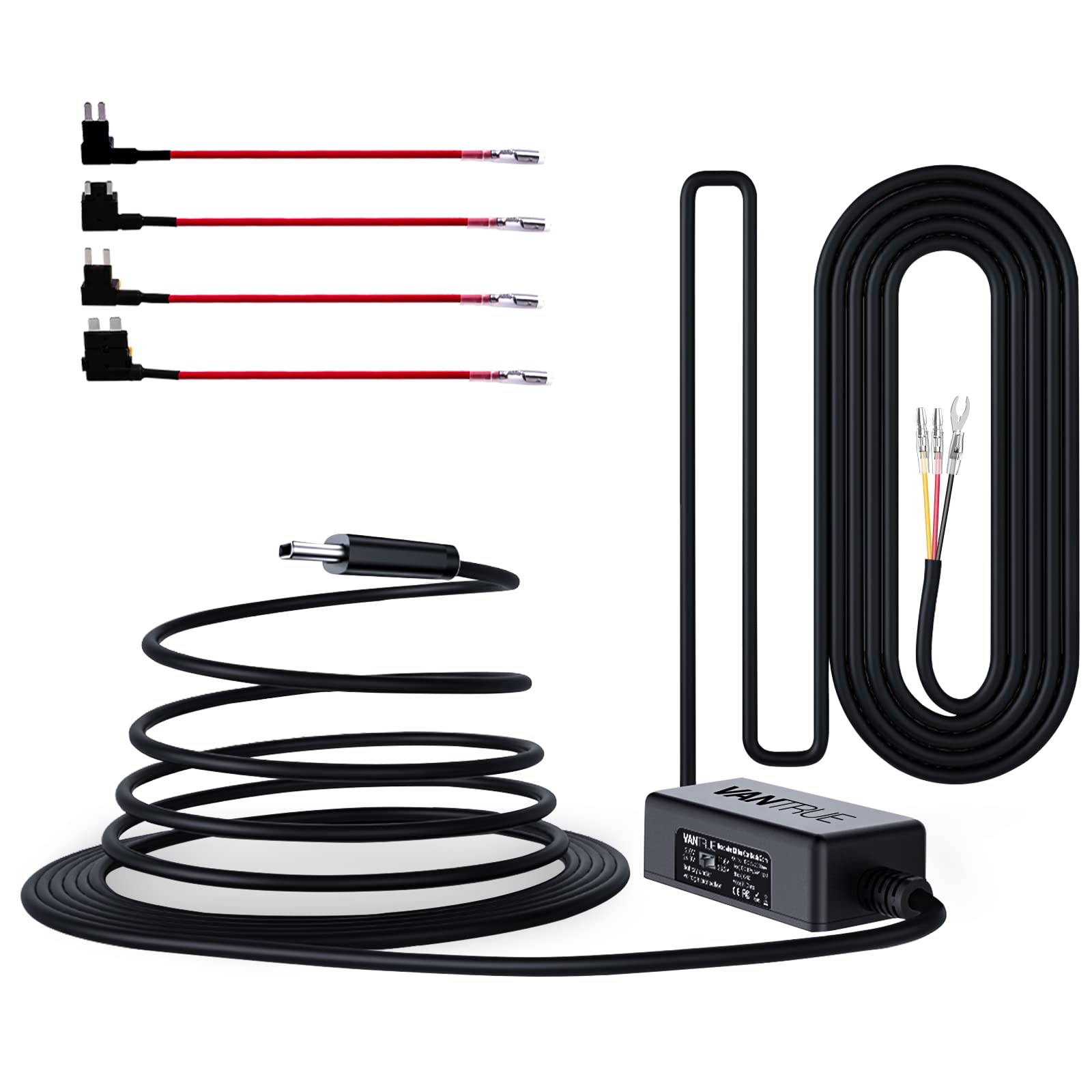 VANTRUE USB-C Hardwire Kit mit 2 Stufen und Acc Kabel für alle Dashcams, 12V/24V zu 5V, Sicherungshalter mit Niederspannungsschutz, 24Std. Parkmodus, kompatibel mit Anderer USB-C Dashcam