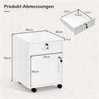 TUKAILAI Rollcontainer, Rollcontainer Abschließbar, Aktenschrank mit Schubladen, Büroschrank mit Rollen, Drucker Ablagefächer für Büromöbel 40x40x57 cm, Weiß