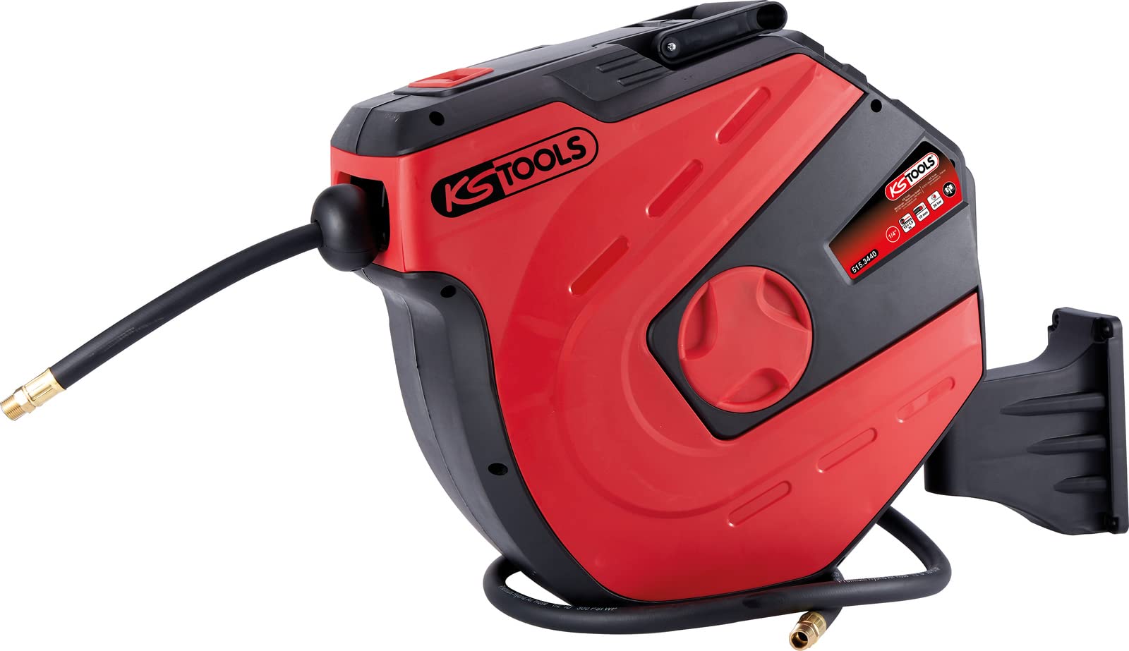 KS Tools Automatischer Druckluftschlauch-Aufroller, Schwarz/Rot, Ø 10 mm x 15 m