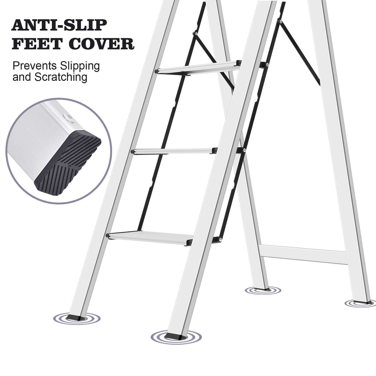 KINGRACK Leiter Aluminium, Trittleiter 4 stufen klappbar, leiter 4 stufen mit Handlauf, rutschfeste Haushaltsleiter mit Klappsicherung, Aluleiter Belastbar bis 150 kg, für Zuhause, Büro, Garten,Silber