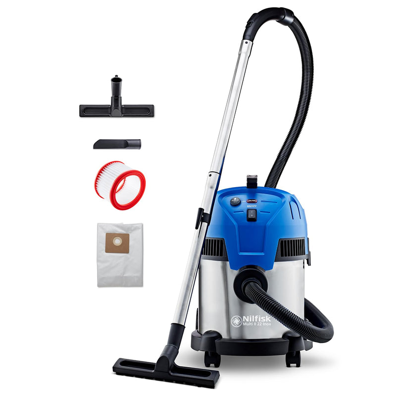 Nilfisk Multi II 22L INOX Nass Trockensauger - Staubsauger für Werkstatt, Haus, Garten und Auto (1200 W)
