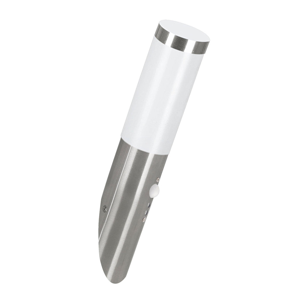 EGLO LED Außen-Wandlampe Helsinki, 1 flammige Außenleuchte inkl. Bewegungsmelder, Sensor-Wandleuchte aus Edelstahl und Kunststoff, Farbe: Silber, weiß, Fassung: E27, IP44