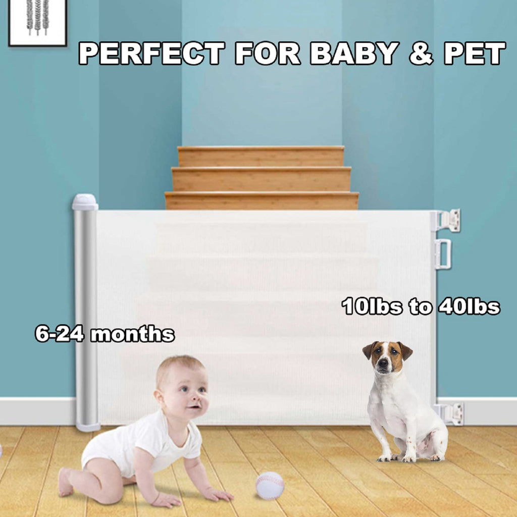 PetHot Treppentor, versenkbares Treppentor für Babys und Haustiere, Babytor oder Hundetor, ausziehbar bis zu 55„ breit, 33“ hoch, einhändige Bedienung, Babytor für Treppen/Türen/Flure/Außenbereich