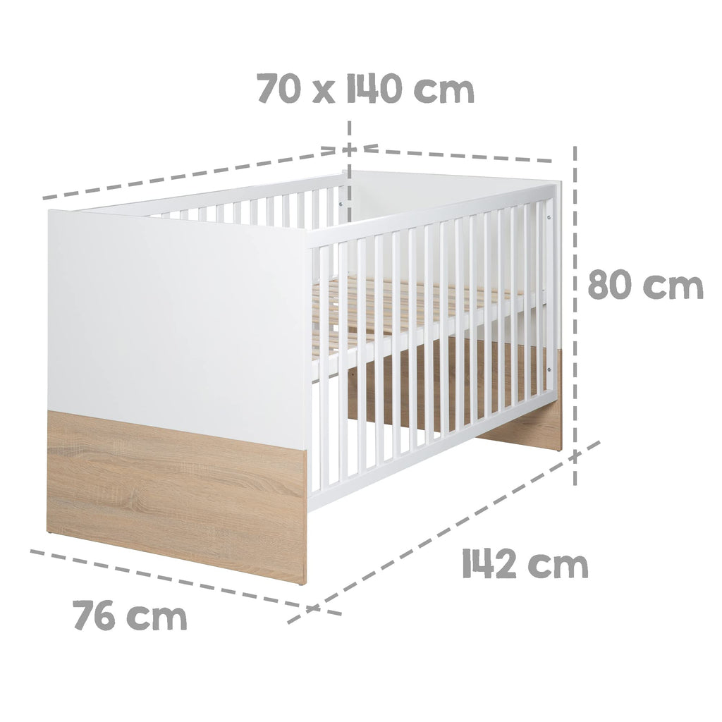 roba Zimmerset 'Gabriella', 3tlg, Bicolor, inkl. Bett 70x140cm, Wickelkommode mit 3 Schubladen, Schrank 3-türig