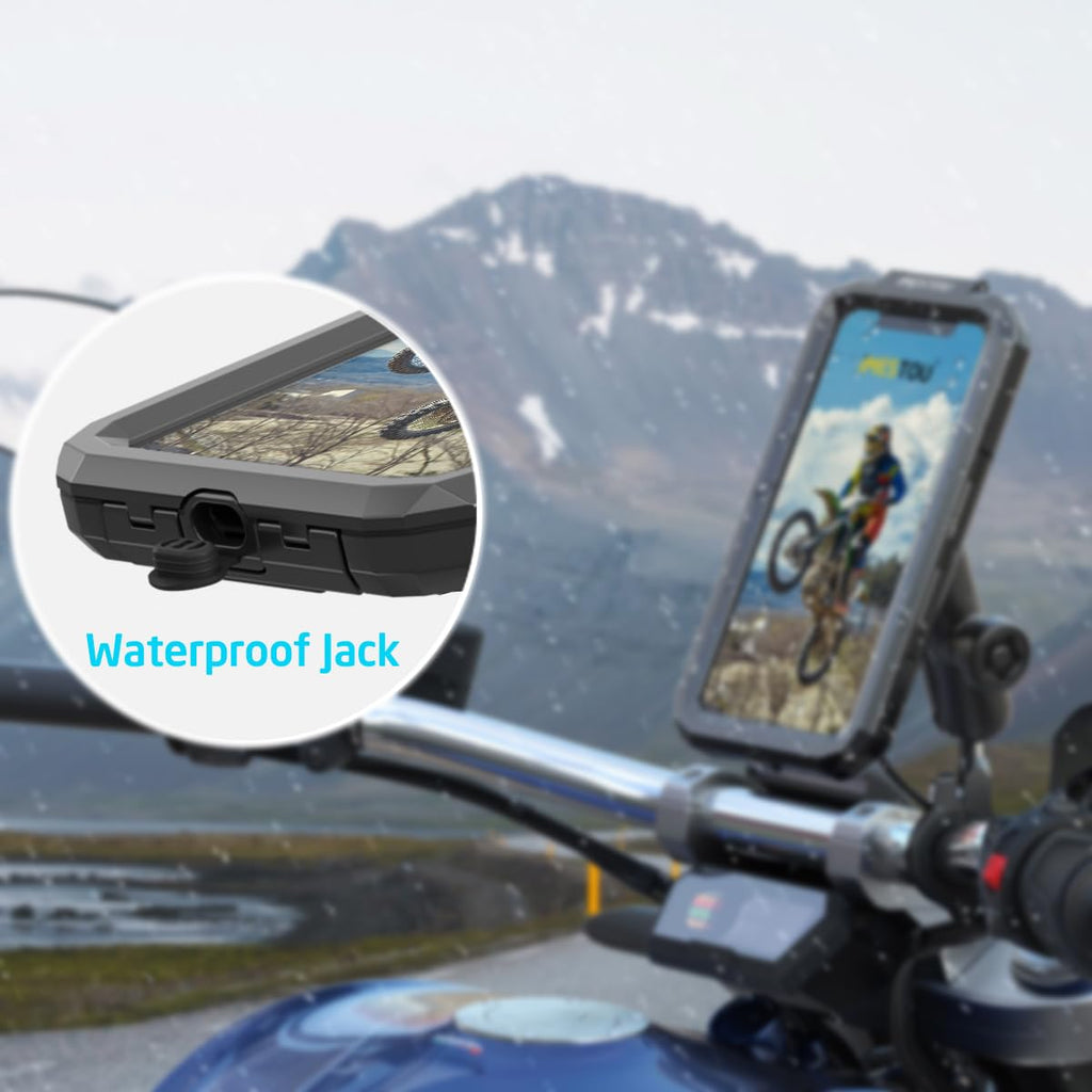 iMESTOU wasserdichte Motorrad Telefonhalterung IP66 mit 2,5 cm Kugelkopf 360° Drehbar Passend für RAM B Größe Zubehör, Geeignet für 5,5"-6,8" Smartphones mit max. Dicke 1,1 cm (Größe L)