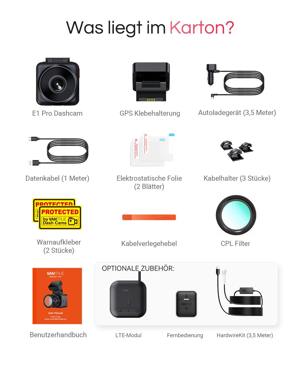 VANTRUE E1 Pro 4K HDR STARVIS 2 Dashcam Auto vorne, 5Ghz WLAN Mini Dash Cam mit CPL, GPS Sprachbefehle, 15Sek. Puffer Parküberwachung, Prima Nachtsicht, 1.54 Zoll 160°Versteckte Autokamera, max. 1TB