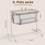 SANEWE Beistellbett Babybett - Stubenwagen Baby Bett mit Rollen Federwiege für Babys - Reisebett Set - Ausziehbares Kinderbett - Sicherer Schlafplatz für Kleinkinder
