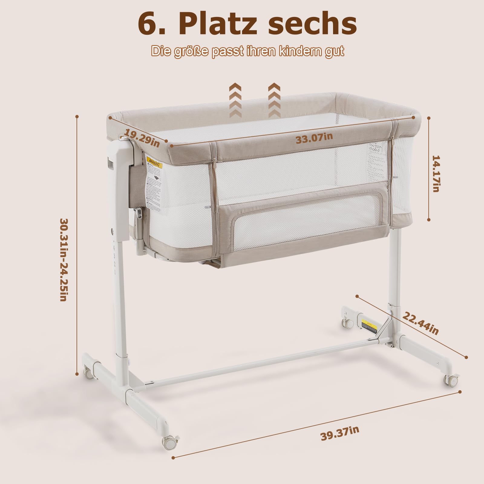 SANEWE Beistellbett Babybett - Stubenwagen Baby Bett mit Rollen Federwiege für Babys - Reisebett Set - Ausziehbares Kinderbett - Sicherer Schlafplatz für Kleinkinder