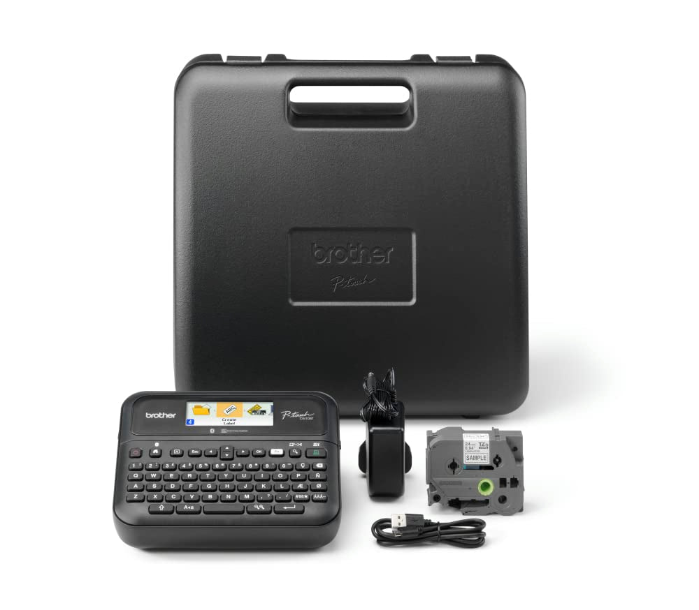 Brother PT-D610BTVP Bluetooth-Tischetikettierer mit Koffer, Anschluss an PC und Smartphone, Farbdisplay, TZE-Serie von 3,5 bis 24 mm, inklusive Stromadapter AD-E001