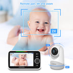 HelloBaby Monitor mit Kamera und Audio, 5-Zoll-Großbildschirm mit 3500-mAh-Akku, Ferngesteuerte Pan-Tilt-Zoom-Kamera, Zwei-Wege-Gespräch, ECO-Modus, automatische Nachtsicht, Reichweite bis zu 293 m