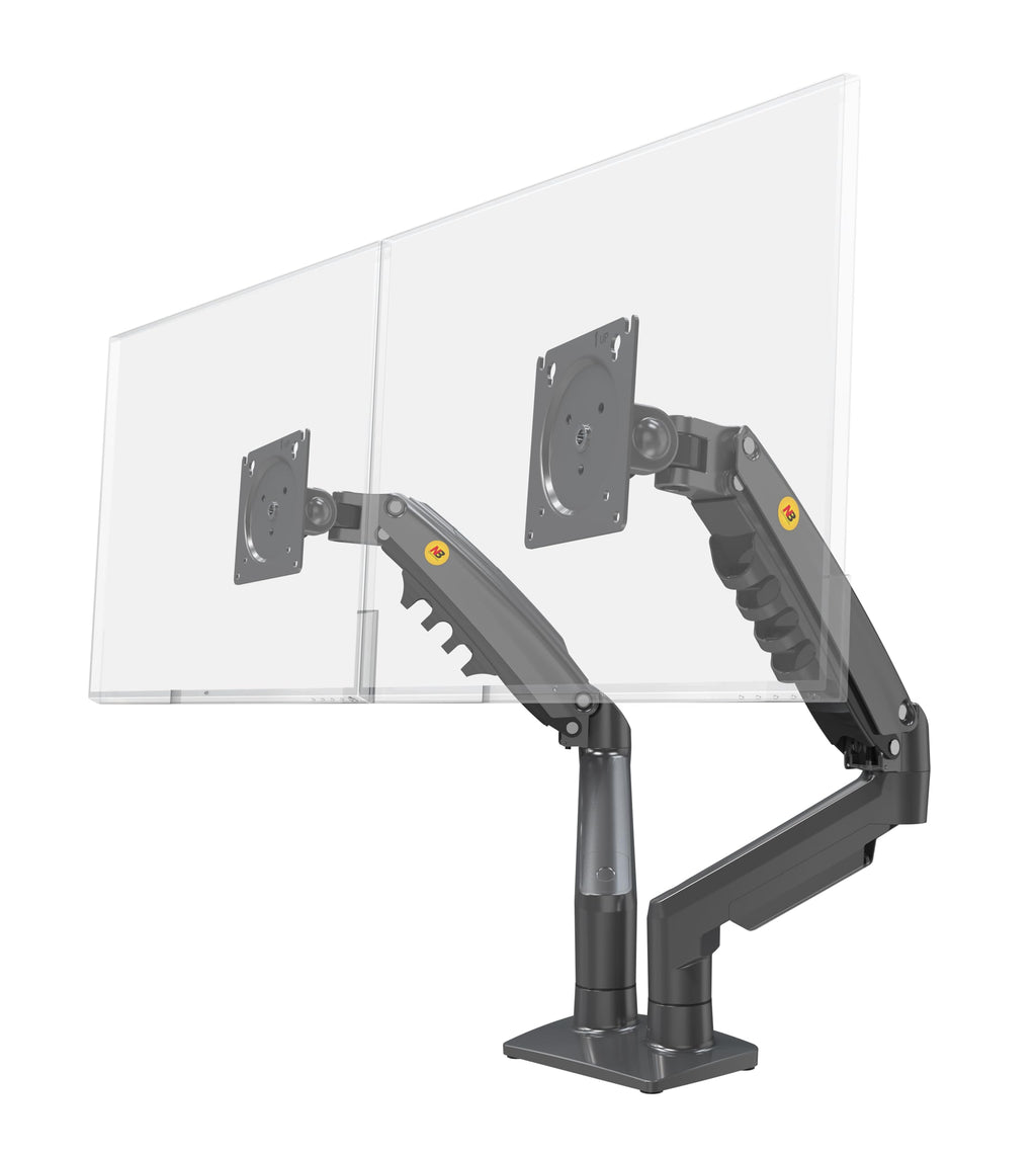 Ergosolid Desktop-Halterung für 2 PC-Bildschirme (17-27 Zoll), verstellbar in Mehreren Achsen, Drehgelenk, Gasfeder bis 2 x 9 kg, F160VAR
