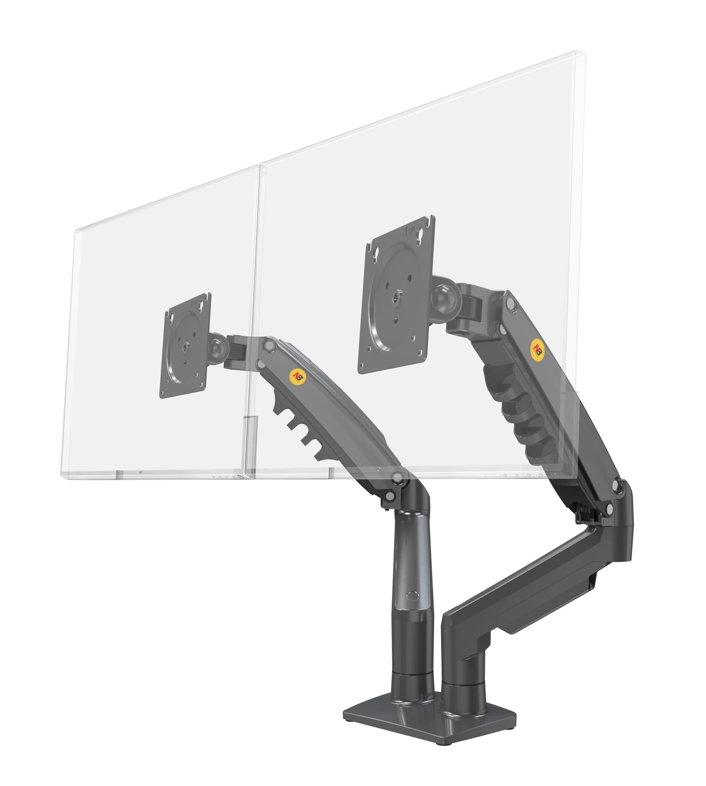 Ergosolid Desktop-Halterung für 2 PC-Bildschirme (17-27 Zoll), verstellbar in Mehreren Achsen, Drehgelenk, Gasfeder bis 2 x 9 kg, F160VAR