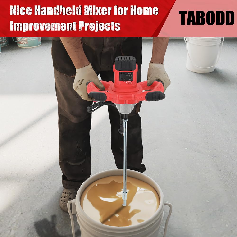 TABODD 2100W Rührwerk Mörtelrührer 220V, 800R/min 6 Stufen Handrührgeräte Mischer Rührer Rührgerät Mörtelrührer Betonrührer Mörtel Betonrührer, Rot