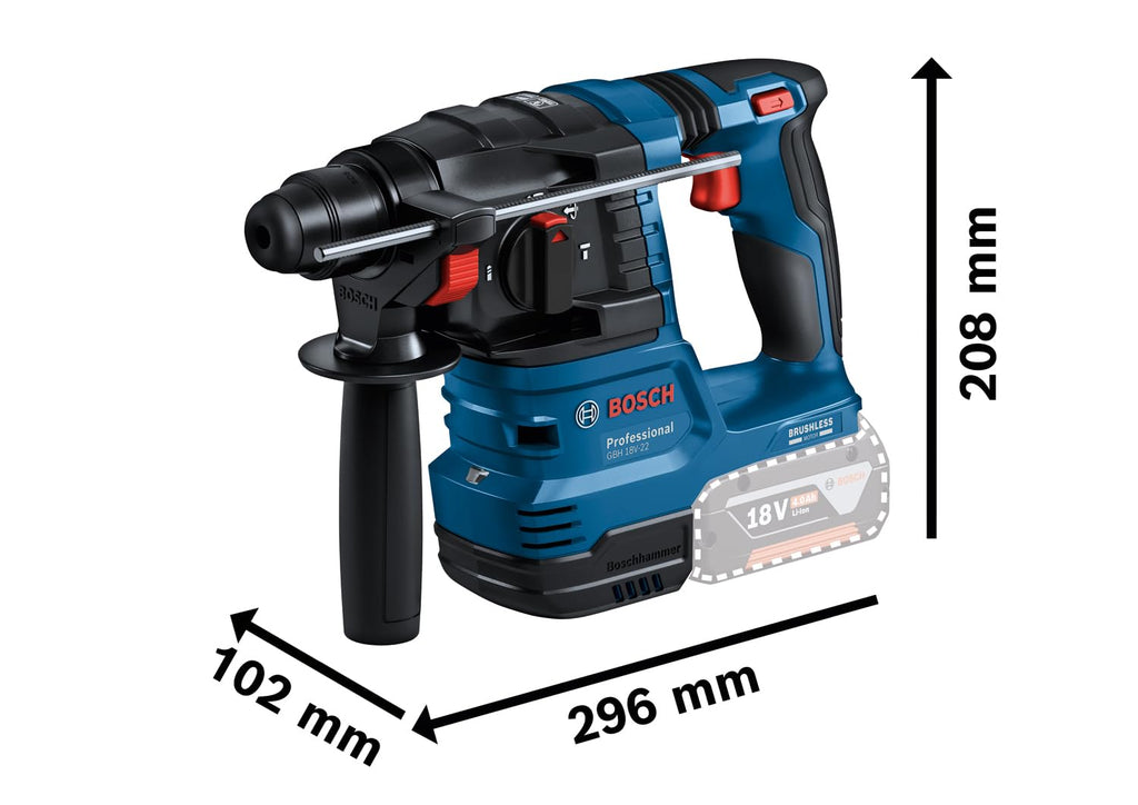Bosch Professional 18V System Akku Bohrhammer GBH 18V-22 (mit SDS plus, inkl. 2x 4.0Ah Akku, Schnellladegerät GAL 18V-40, L-BOXX)