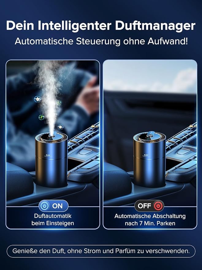 Ceeniu Auto Lufterfrischer, Ultraschall-Zerstäuber, Einstellbare Konzentration, Auto EIN-/Ausschalten, Eingebauter Akku, 45ml Natürlicher Auto Parfüm, Hält 4 Monate, F26 Auto Duft, Samtige Vanille