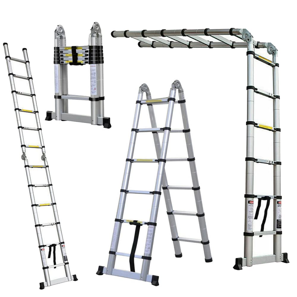 Klappbare Trittleiter, Teleskopleiter, Klappleiter, Klappleiter, aus Metall, max. Belastung 150 kg (3,8 m (1,9 m + 1,9 m)