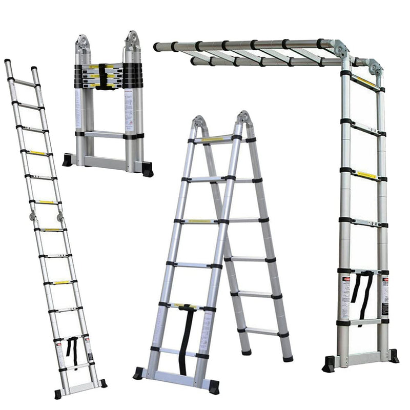 Klappbare Trittleiter, Teleskopleiter, Klappleiter, Klappleiter, aus Metall, max. Belastung 150 kg (3,8 m (1,9 m + 1,9 m)