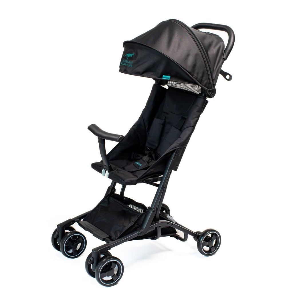 Urban Kanga Bandicoot Reisebuggy fürs Flugzeug-Handgepäck – Ultraleichter, Kompakt Zusammenklappbarer Buggy bis 22 kg mit Schultergurt & Abdeckung (Midnight Black)