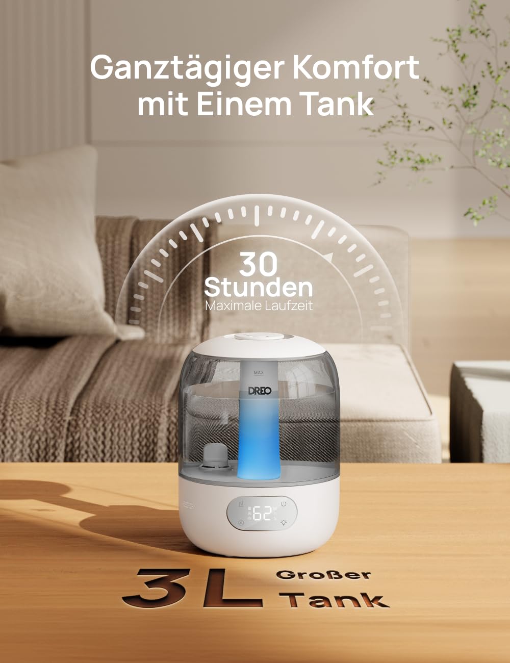 Dreo Luftbefeuchter für Schlafzimmer, kühler Nebel Luftbefeuchter für Haus und großen Raum, leiser Luftbefeuchter für Baby, Nachtlicht, ätherisches Diffusor, schnelle Ultraschall Luftbefeuchter