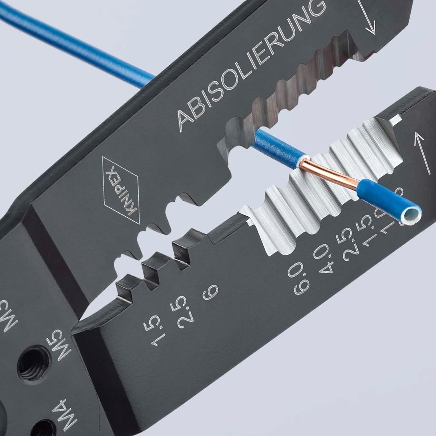 KNIPEX Crimpzange, 0,5-6,0 mm², für Kabelschuhe und Flachsteckverbinder, mit Abisolier- und Scheidfunktion,Presszange, Kabelschuhzange, 97 22 240