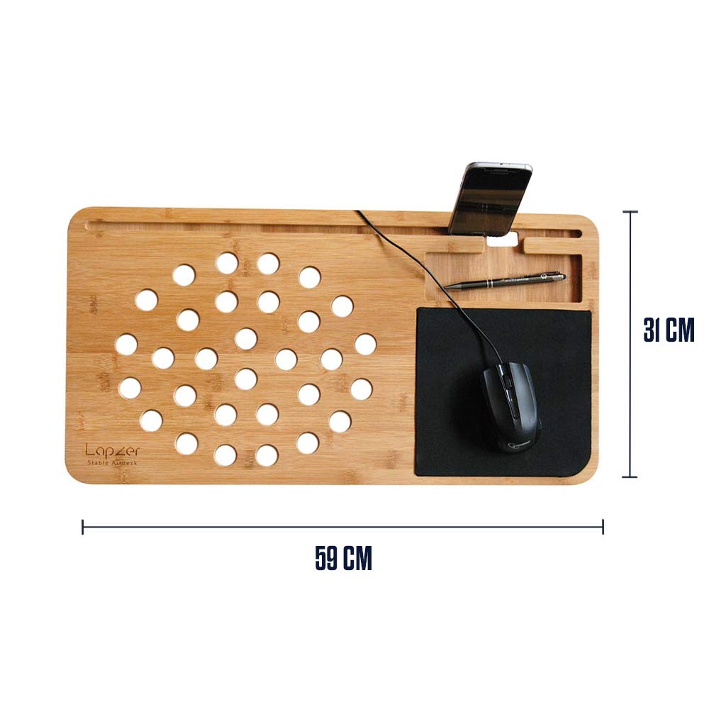 mikamax - Lapzer Laptop Schreibtisch - Bambus - Luftlöcher - Betttisch - Laptoptisch - Knietablett - Schoßtablett - 59 x 31 x 2 cm