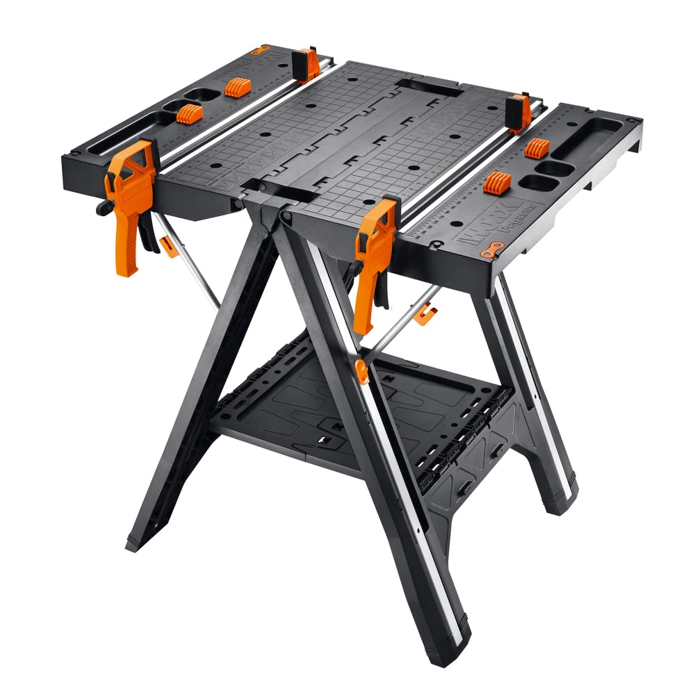 WORX PEGASUS WX051 mobile multifunktionale Werkbank - hochwertiger Arbeitstisch klappbar für die Werkstatt, max. Belastung 450kg – inkl. Schnellklemmvorrichtung – hohe Stabilität & große Arbeitsfläche