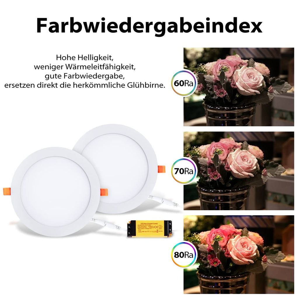 LVWIT 2x 18W Ultraslim LED Einbauleuchten, ersetzt 150W Halogen, runde Deckenleuchte mit Treiber, Neutralweiß 4000K, 1650 lm, AC 230V, Downlight/Einbaustrahler/Einbauspots (2er Pack)