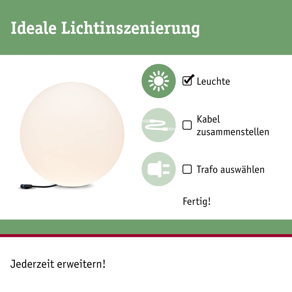 Paulmann 94179 Plug & Shine Lichtobjekt Globe IP67 3000K 575lm 24V Kugelleuchte Aussenleuchte Gartenbeleuchtung Terassenbeleuchtung 94179