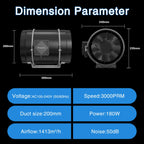 Brogachy 200mm Regelbar Rohrventilator, Abluftventilator 3000 RPM,mit Dreiphasiger EC Motor, für Heizung, Kühlung,Booster, Wachstumszelte, Hydrokulturen, Heimgebrauch, Belüftung.
