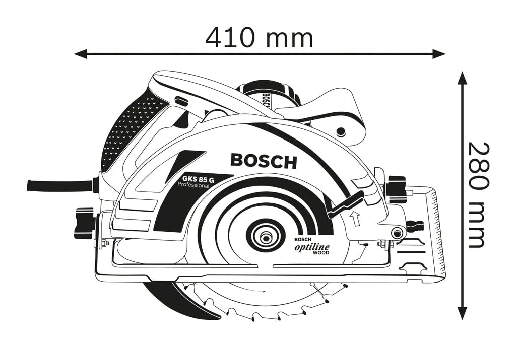 Bosch Professional Kreissäge GKS 85 G (inkl. 1x Kreissägeblatt, Optiline Wood, 235 x 30/25 x 2,8 mm, 24, Innensechskantschlüssel SW 5, Absaugadapter)