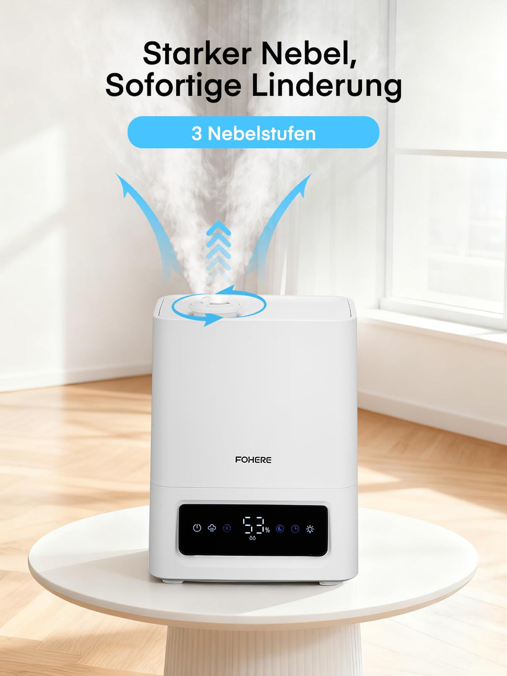 FOHERE 6L Luftbefeuchter für Große Räume, 60H Kaltnebel leiser Humidifier für Kinderzimmer, Schlafzimmer, Pflanzen, 28dB Ultra Leise, Präziser Feuchtigkeitssensor, 16H Timer, Aromadiffusor, Weiß