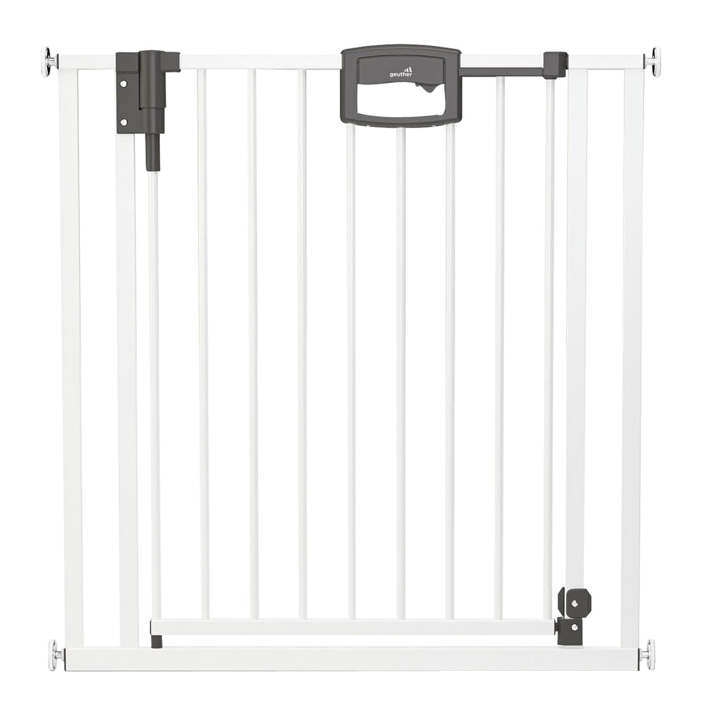 Geuther Türschutzgitter Easylock Plus | Treppenschutzgitter ohne Bohren Breite 68-76 cm | Türgitter Baby Holz-Metall | Kinderschutzgitter beidseitig öffnend | Kindersicherung Tür | Weiß