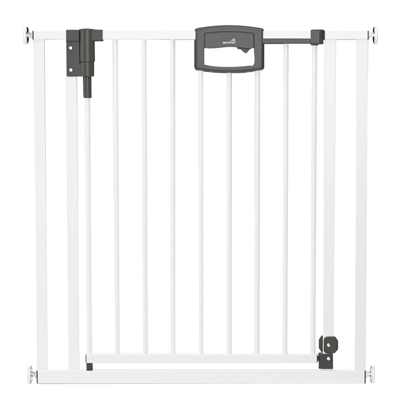 Geuther Türschutzgitter Easylock Plus | Treppenschutzgitter ohne Bohren Breite 68-76 cm | Türgitter Baby Holz-Metall | Kinderschutzgitter beidseitig öffnend | Kindersicherung Tür | Weiß