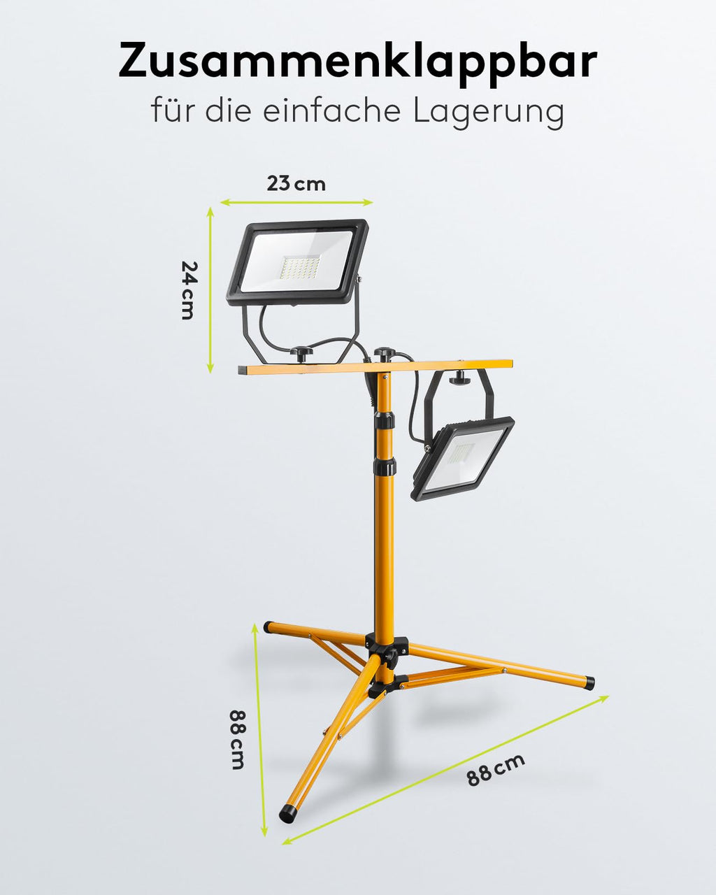 Goobay 2 x 50W Baustrahler LED mit Stativ einstellbar und 2,5m Kabel für Baustelle, Werkstatt oder Keller - IP65 Baulampe LED für Innen- & Außenbereich - Strahler 2x8500 Lumen kaltweißes Licht 6500K