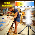 150W LED Turm Baustrahler mit Stativ, 15000 Lumen 360 Grad Strahler LED Arbeitsleuchte mit 2m Kabel, 4000K Warmweiß，Vormontage für Heimwerken, Werkstatt, Garage, Keller, Schuppen