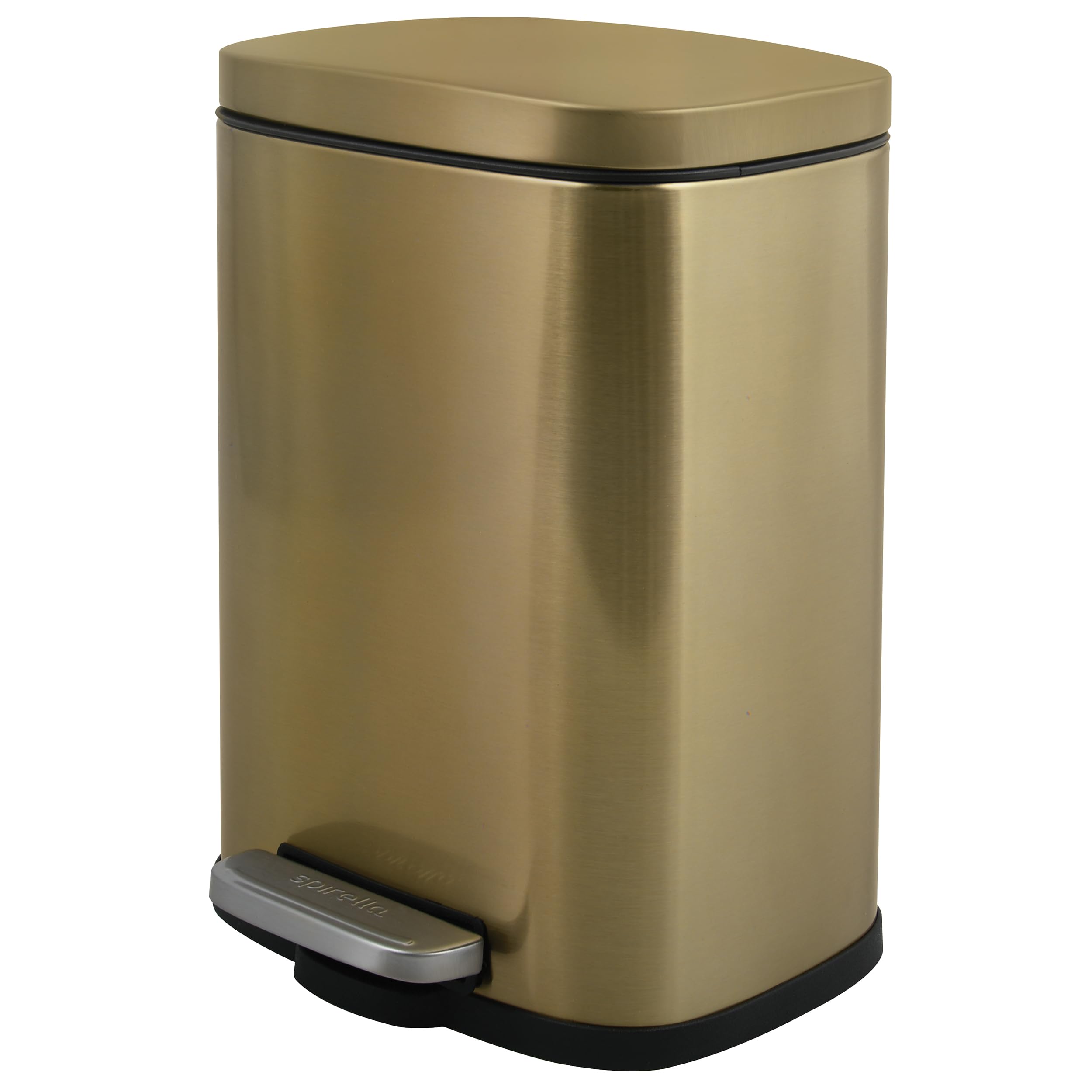 Spirella - Badezimmer Mülleimer mit Fußpedal Modell Akira - Hochwertiger Edelstahl - Leise Schließfunktion Easy-Close - Gebürstetes Gold - 5L - Badaccessoires