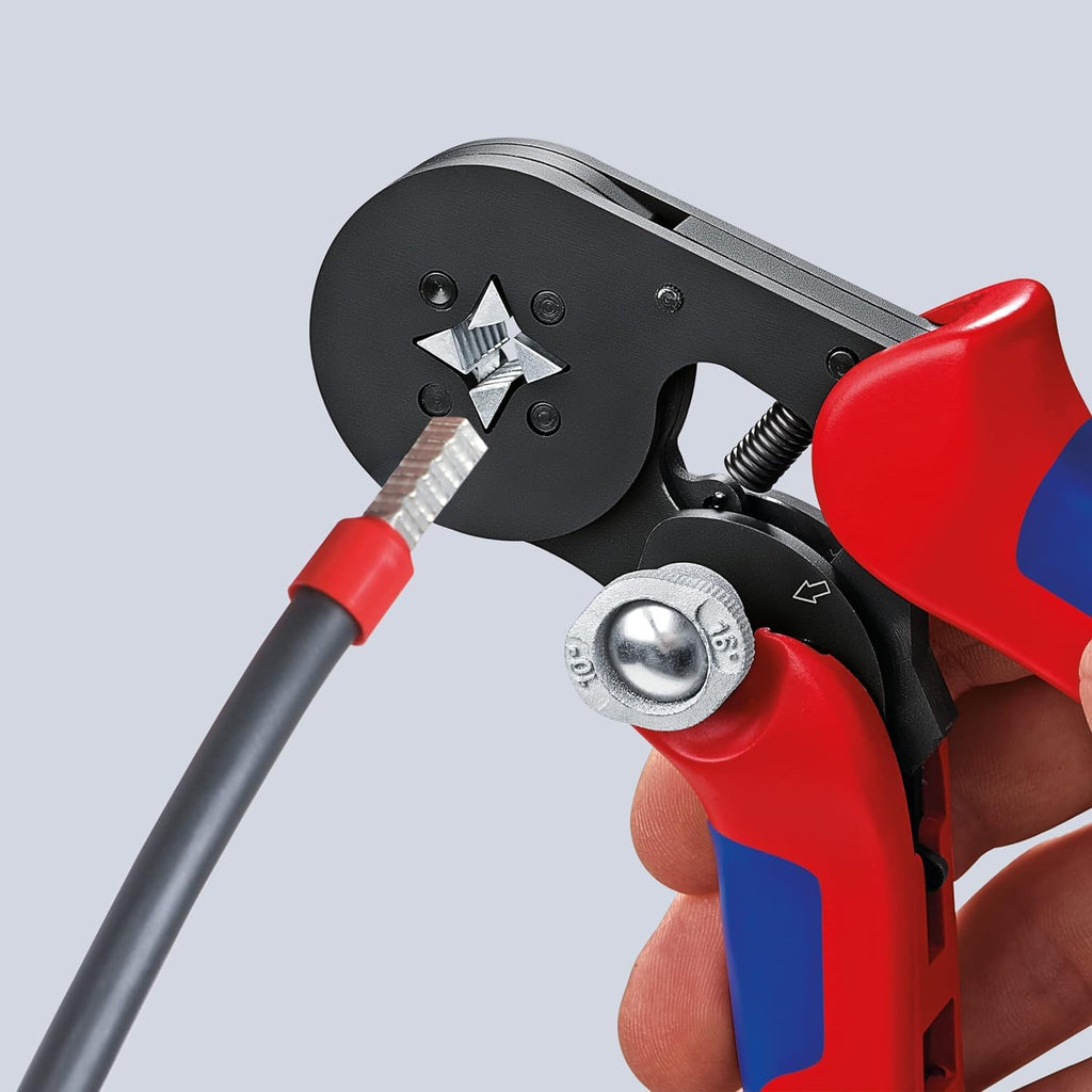 KNIPEX Selbsteinstellende Crimpzange für Aderendhülsen, 0,08-16 mm², Vierkant-Pressung, Aderendhülsenzange, Presszange, 97 53 04
