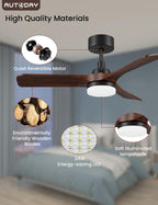 AUTODAY Holz Deckenventilator mit Beleuchtung,leiser Gleichstrommotor,90 cm deckenventilator outdoor,3 hölzern Flügel,dimmbarem LED 24W,Fernbedienung mit Memory-Funktion,6 Geschwindigkeiten,Timer