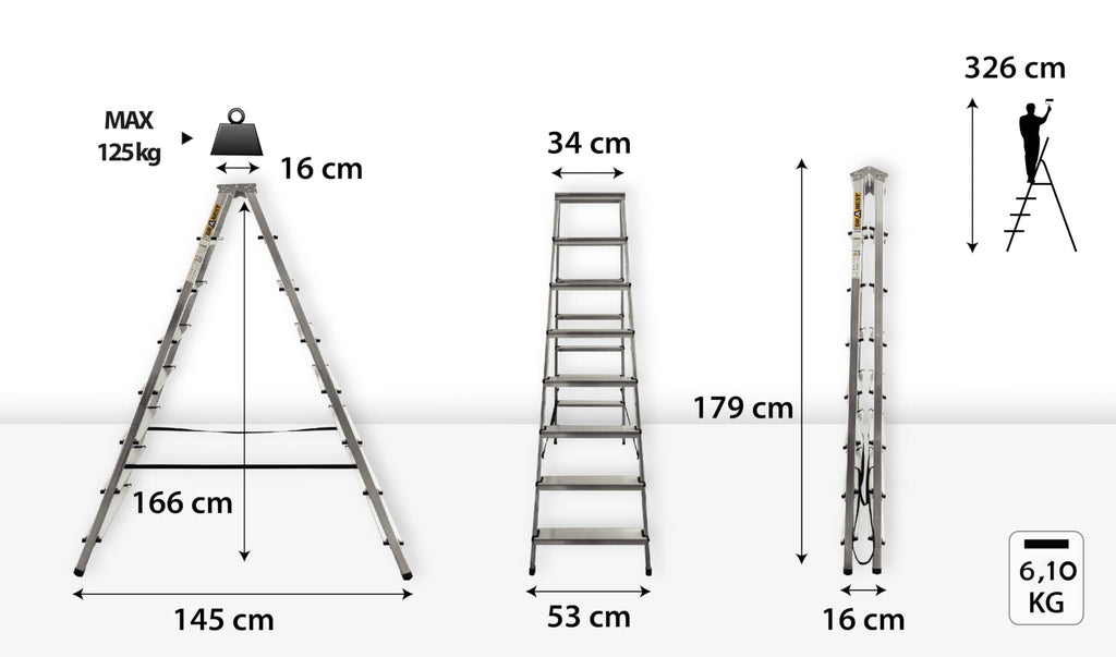 DRABEST Trittleiter Klapptritt Alu Leiter 2 x 8 Stufen Beidseitig Mehrzweckleiter bis 125 kg Belastbar Stehleiter…