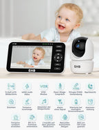 GHB Babyphone mit Kamera 5 Zoll 720P HD Display mit bis zu 168h Akkulaufzeit im VOX Schlafmodus Gegensprechen Nachtsicht und Temperaturanzeige