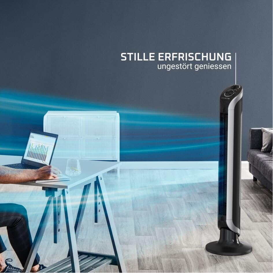 Rowenta VU6620 Eole Infinite Turmventilator | leistungsstark | leise mit nur 43 dB(A) | geringer Energieverbrauch | 3 Geschwindigkeiten | horizontale Oszillation | Timer | Schwarz
