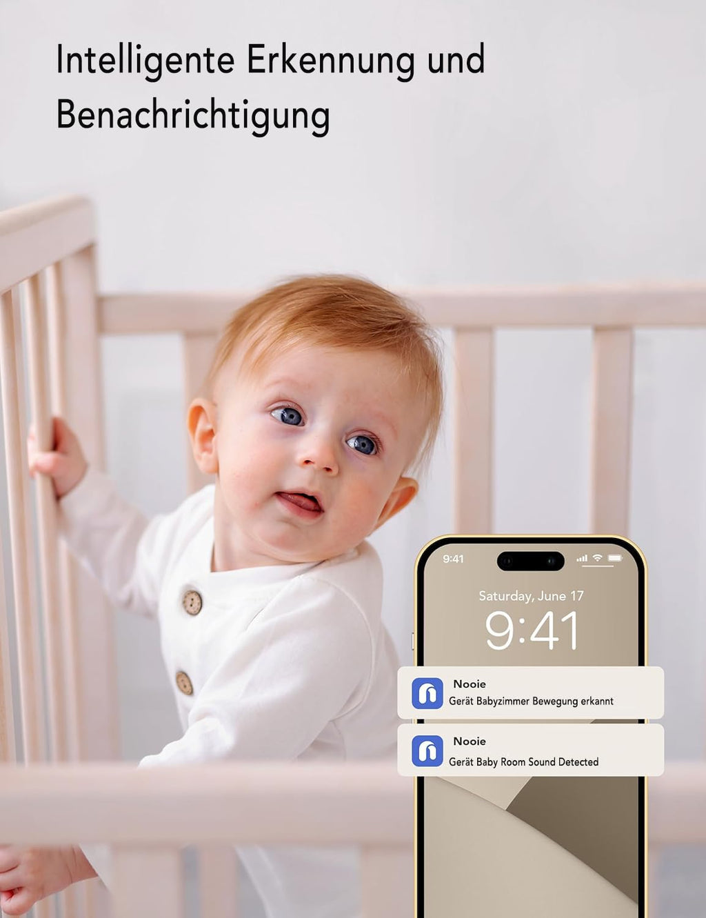 nooie Babyphone mit Kamera, Baby Kamera WLAN, Baby Monitor with Camera und APP, Gegensprechfunktion 1080P HD Nachtsicht Kompatibel mit Alexa und 2.4Ghz WiFi, Bewegungs Geräuscherkennung, Indoor