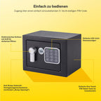 Yale Elektronischer Safe YSV/170/DB2, 3–8-stelliger PIN-Code, Anti-Bumping-Schloss, Auto-Sperre, LED-Indikatoren, gepolsterter Innenraum, Wand/Boden-Montage, Maße 170×230×170 mm, Volumen 3,8 L