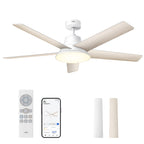 Dreo Smart Deckenventilator mit Licht, 132 cm, 12 Geschwindigkeiten, 3 Modi, stufenlos dimmbares LED-Beleuchtung, leiser DC-Motor, 12H-Timer, Fernbedienung/APP/Alexa, für Innenräume, Weiß