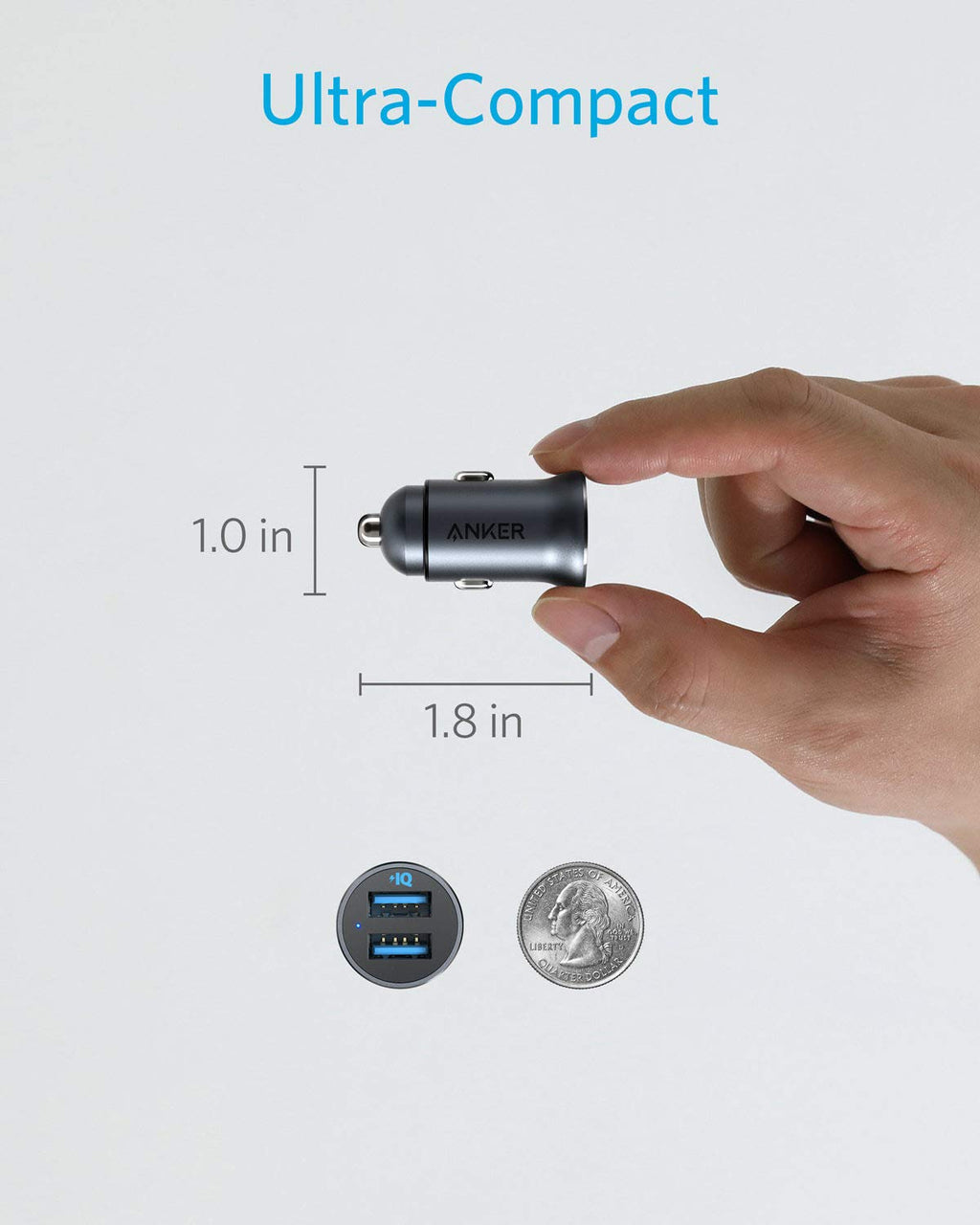 Anker 24W Car Charger Ladegerät, Mini Autoladegerät, 4.8A Duales USB Mit Blauem LED-Licht, Kompatibel Mit iPhone15/14/13, iPad Pro/Air 2/Mini, Galaxy und Mehr