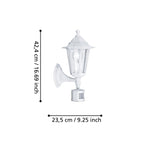 EGLO Außen-Wandlampe Laterna 5, 1 flammige Außenleuchte inkl. Bewegungsmelder, Sensor-Wandleuchte aus Aluguss und Glas, Farbe: Weiß, Fassung: E27, IP44