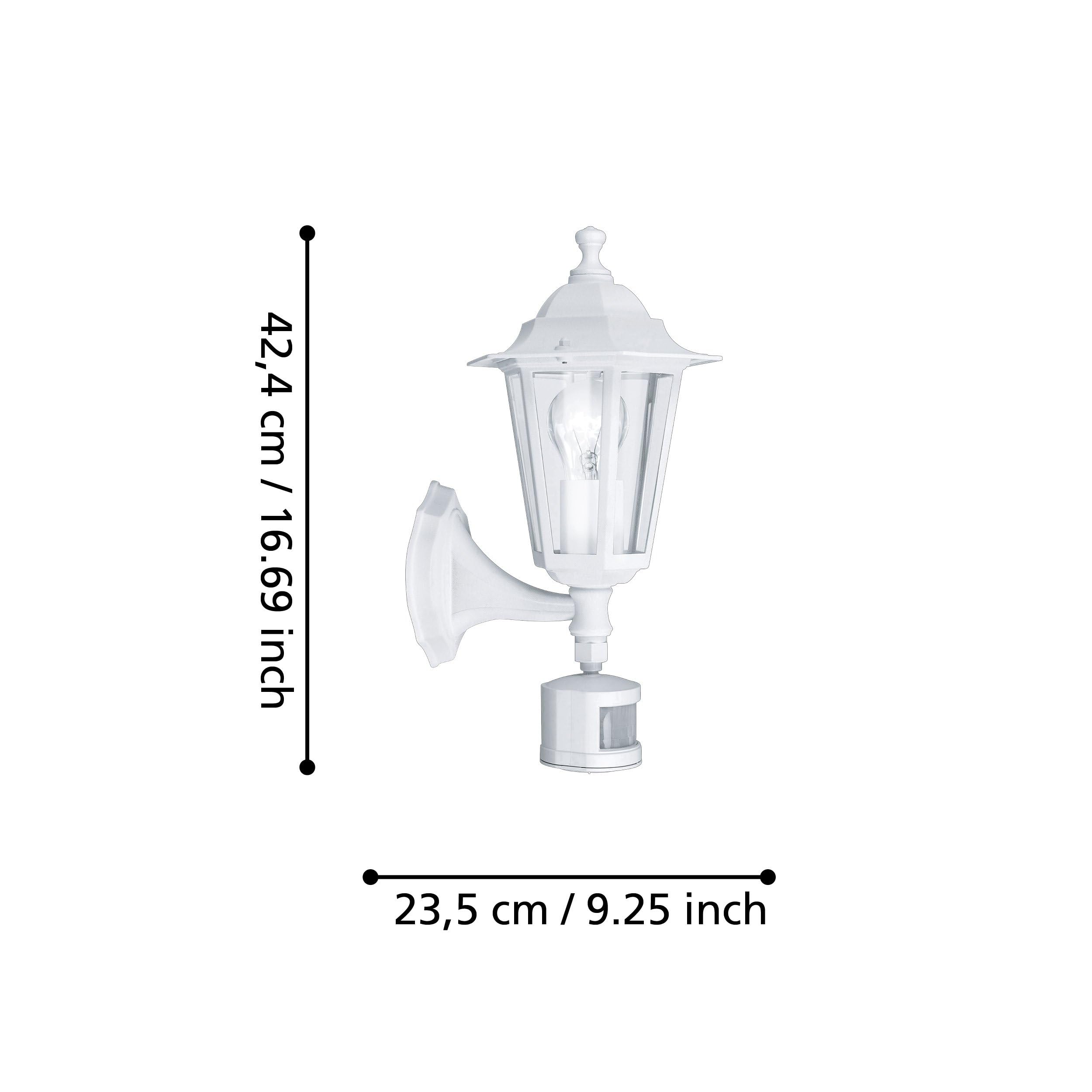 EGLO Außen-Wandlampe Laterna 5, 1 flammige Außenleuchte inkl. Bewegungsmelder, Sensor-Wandleuchte aus Aluguss und Glas, Farbe: Weiß, Fassung: E27, IP44