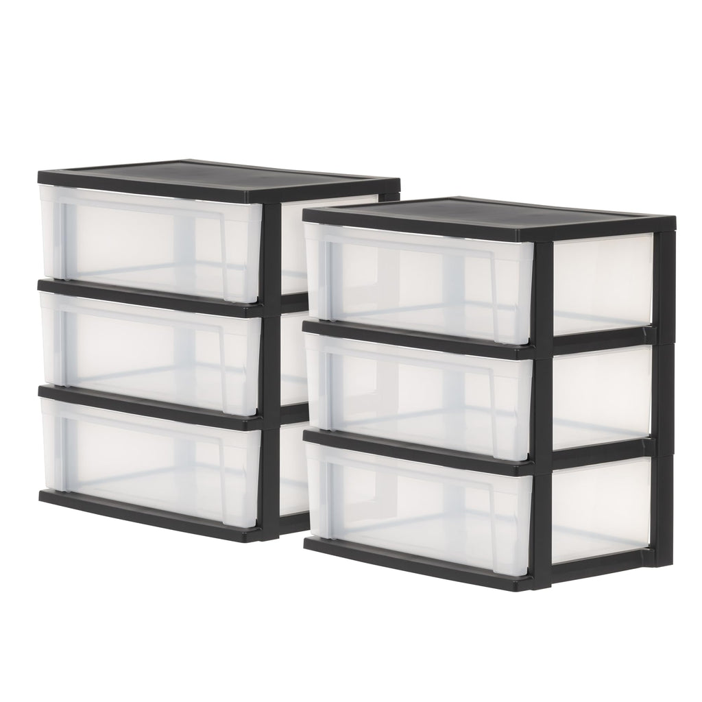 Iris Ohyama, Aufbewahrungsschänke aus Plastik, 2 Schränke, 3 Schubladen von 34L pro Truhe, Schwarz, Robust, für Schreibtisch, Garage, Schlafzimmer, BPA frei, Truhe, Box, NSW-603