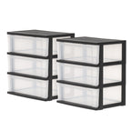 Iris Ohyama, Aufbewahrungsschänke aus Plastik, 2 Schränke, 3 Schubladen von 34L pro Truhe, Schwarz, Robust, für Schreibtisch, Garage, Schlafzimmer, BPA frei, Truhe, Box, NSW-603