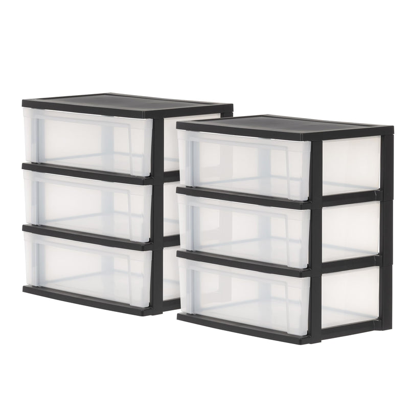 Iris Ohyama, Aufbewahrungsschänke aus Plastik, 2 Schränke, 3 Schubladen von 34L pro Truhe, Schwarz, Robust, für Schreibtisch, Garage, Schlafzimmer, BPA frei, Truhe, Box, NSW-603